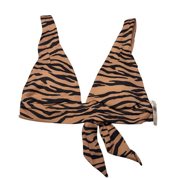NWT Aerie Tiger Stripe V-Neck Bikini Top S – Textured Animal Print Swim - Picture 3 of 7
